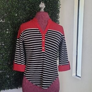 Red and Black Striped Women's Top